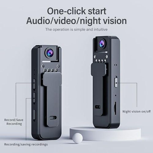 Mini Body Camera with Audio and Video Recording, 180° Ratatable Lens, 1080P HD Camcorder with Night Vision