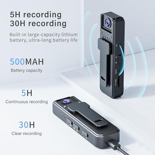 Mini Body Camera with Audio and Video Recording, 180° Ratatable Lens, 1080P HD Camcorder with Night Vision