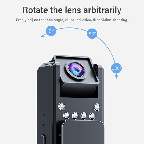 Mini Body Camera with Audio and Video Recording, 180° Ratatable Lens, 1080P HD Camcorder with Night Vision