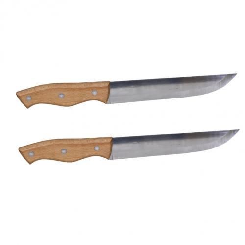 2 Pieces Big Wooden Stainless Steel Kitchen Knives - Silver
