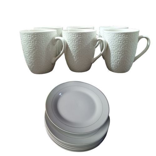 6PCs Cups And 6 Dinner Plates-White