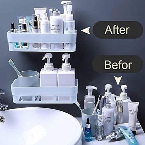 Wall Mounted Bathroom Shelves Storage/Punch Free  Kitchen Storage Rack，blue
