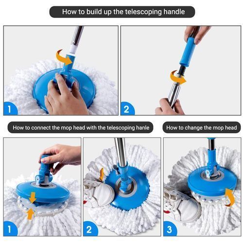 Magic Floor Cleaning Spin Mopper - Blue,red,green