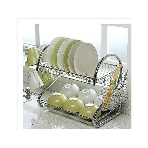 2 Tier Kitchen Utensils draining Rack - Silver