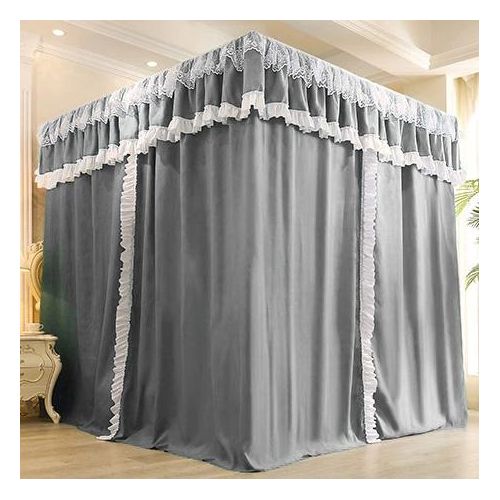 David Curtain Mosquito Net With 4 Steel Stands & Unique Lace Design &Luxurious Packaging Double-layer Bed Net S4Grey