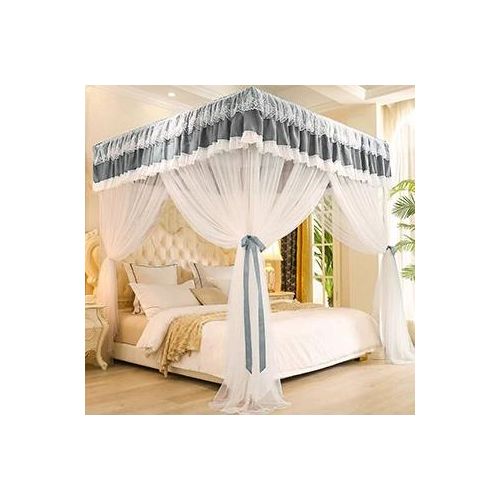 David Curtain Mosquito Net With 4 Steel Stands & Unique Lace Design &Luxurious Packaging Double-layer Bed Net S4Grey