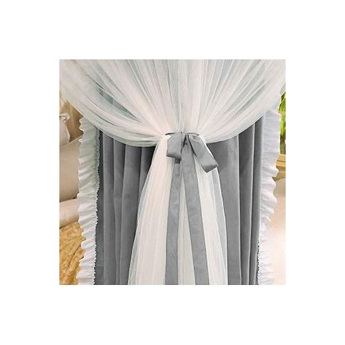 David Curtain Mosquito Net With 4 Steel Stands & Unique Lace Design &Luxurious Packaging Double-layer Bed Net S4Grey
