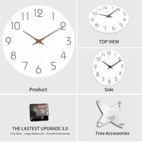 10-Inch Nordic Simple Solid Color Silent Decorative Clock - White