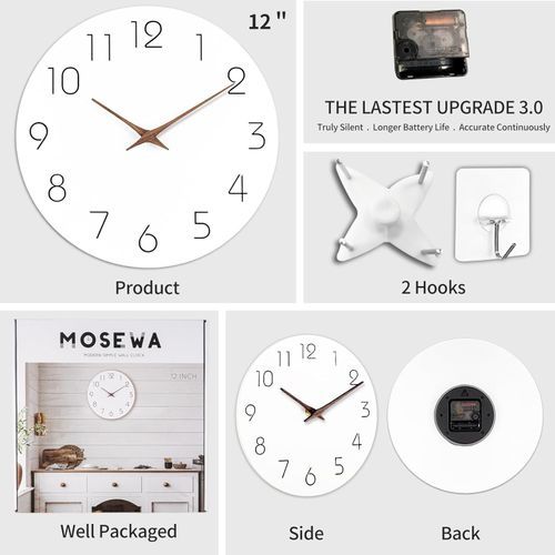 10-Inch Nordic Simple Solid Color Silent Decorative Clock - White
