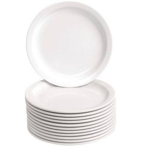 12 Pieces Melamine Dinner Plates With  A Unique Design-White
