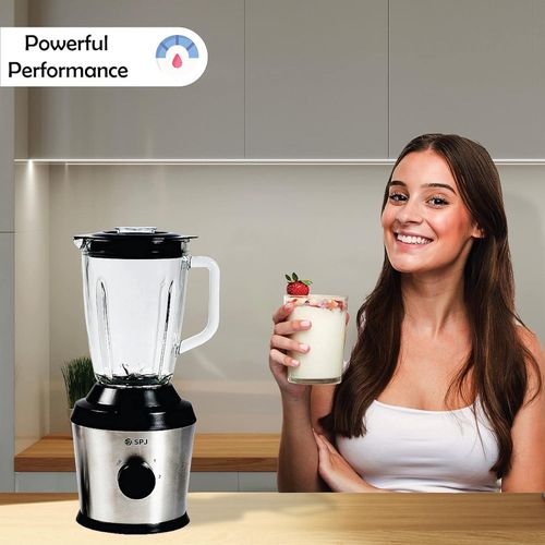 SPJ Proffessional 2 In 1 Blender, Grinder (Glass Jar)1.5L - Siver & Black(2 YRS WRTY)