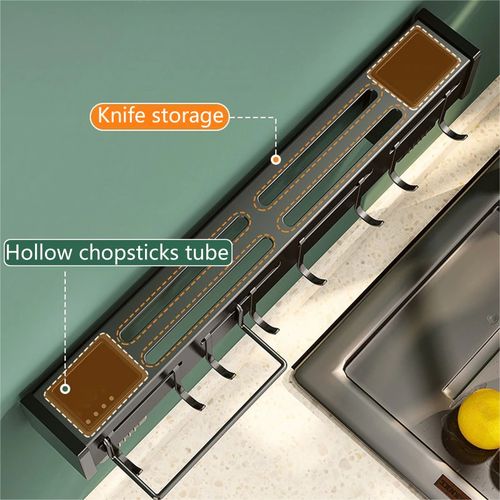 Kitchen Wall Mounted Storage Shelf, Stainless Steel Chopsticks Spoon Drain Rack