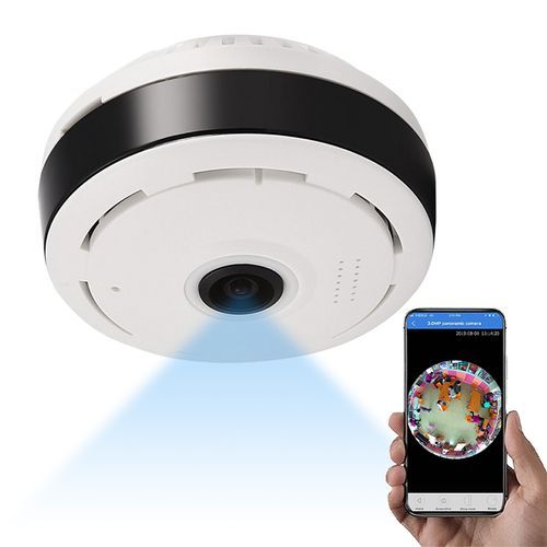 V380 Spy Wifi Fisheye IP Network Camera Hidden 360 Bulb Panoramic Camera - White & Black