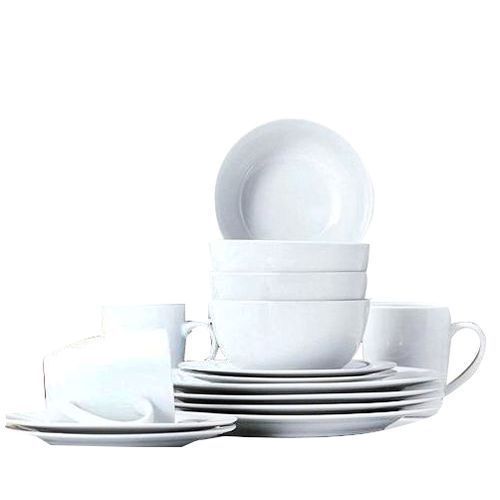 Set Of 6 Dinner Plates, 6 Side Plates, 6 Soup Bowls And 6 Cups - White