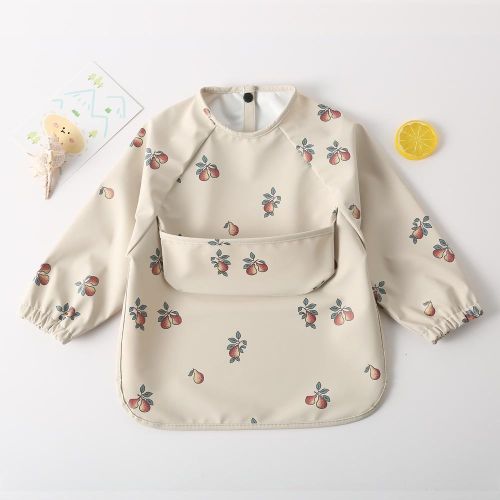 High Quality  Sleeves Waterproof PU Fabric Easy Wipe Children Kids Bibs Baby Boy Smocks