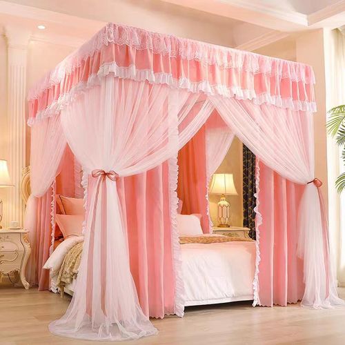 David Curtain Mosquito Net With 4 Steel Stands & Unique Lace Design &Luxurious Packaging Double-layer Bed Net  S4Peach