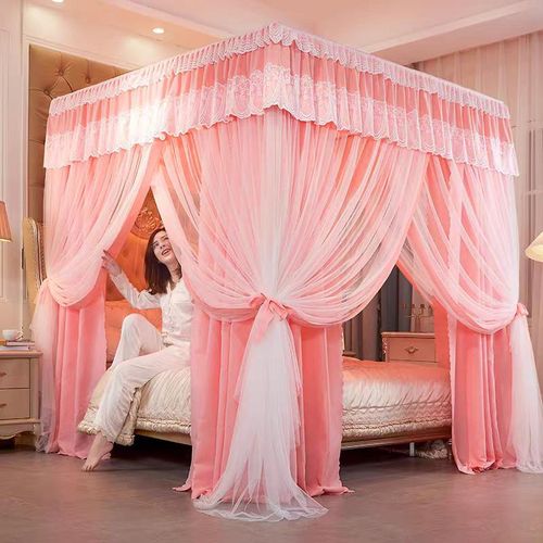 David Curtain Mosquito Net With 4 Steel Stands & Unique Lace Design &Luxurious Packaging Double-layer Bed Net  S4Peach