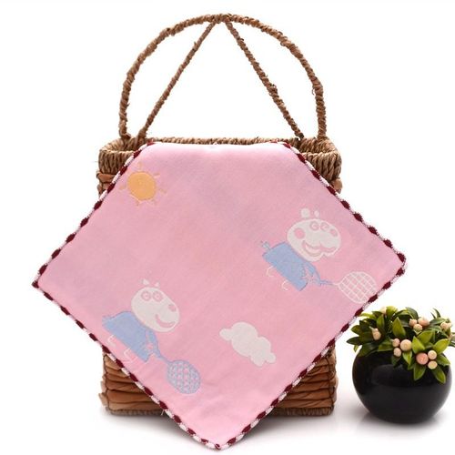 1PCS 6 Layers Baby Bibs High-density Gauze Towel Cotton Bib Cartoon Printed Handkerchief Slap Saliva Bath Towel 25 * 25CM