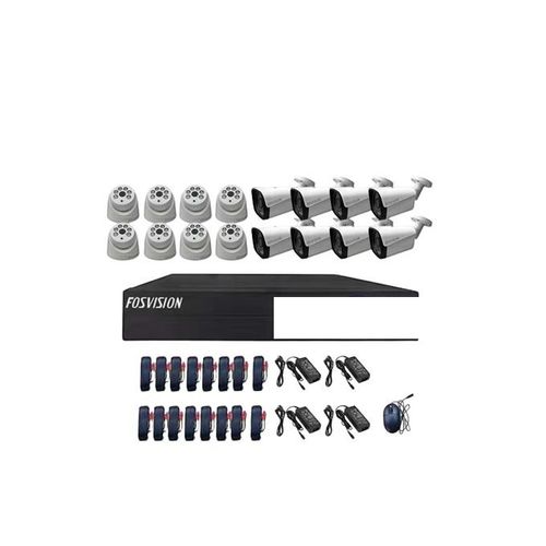 Fosvision Plus 16 CCTV Cameras Full Kit, 16 Pack 1TB HDD With Monitor Included NB: The DVR Appearance Model May Vary But All Work Very Well- White/Black