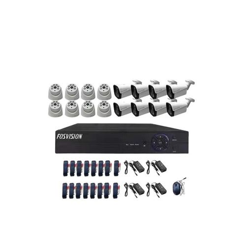 Fosvision Plus 16 CCTV Cameras Full Kit, 16 Pack 1TB HDD With Monitor Included NB: The DVR Appearance Model May Vary But All Work Very Well- White/Black
