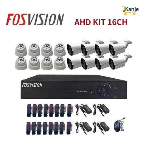 Fosvision Plus 16 CCTV Cameras Full Kit, 16 Pack 1TB HDD With Monitor Included NB: The DVR Appearance Model May Vary But All Work Very Well- White/Black