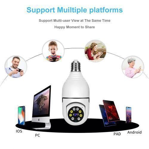 1080P Wireless 360 Rotate Auto Tracking Panoramic Bulb Camera Light  Wifi PTZ I  P Cam - White