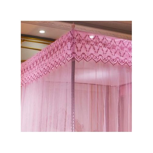 David Palace Lace Design  Mosquito Net With 4 Stand Baking Paint  & 3 Doors High-density Mesh Bed Net  S3 Pink
