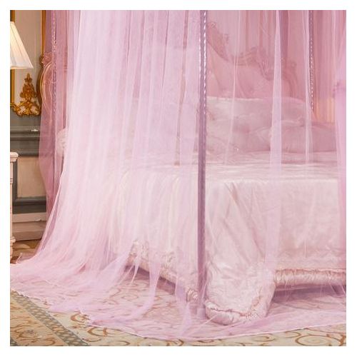 David Palace Lace Design  Mosquito Net With 4 Stand Baking Paint  & 3 Doors High-density Mesh Bed Net  S3 Pink
