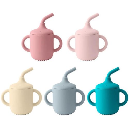 Color Kids1Pcs Baby Learning Drinking Cup Portable Straw Detailed Comfortable Grip Silicone Double Ear Kids Sippy Cup Baby Stuff