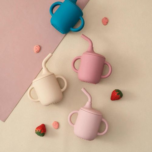 Color Kids1Pcs Baby Learning Drinking Cup Portable Straw Detailed Comfortable Grip Silicone Double Ear Kids Sippy Cup Baby Stuff