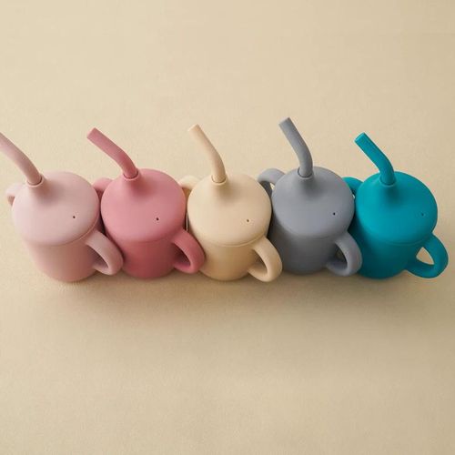 Color Kids1Pcs Baby Learning Drinking Cup Portable Straw Detailed Comfortable Grip Silicone Double Ear Kids Sippy Cup Baby Stuff