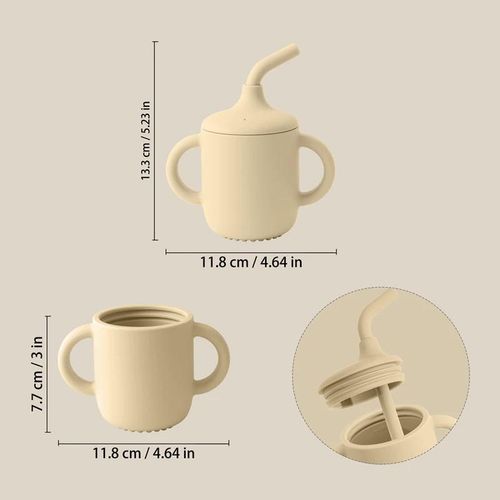 Color Kids1Pcs Baby Learning Drinking Cup Portable Straw Detailed Comfortable Grip Silicone Double Ear Kids Sippy Cup Baby Stuff