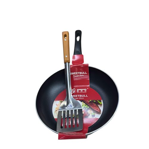 24cm Frying Pan And Spoon - Black