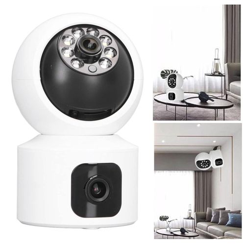 Calus 1080P HD Dual Lens Wireless Network 2.4GHz WiFi Indoor CMonitoring Camera Real Time Alarm 100 to 240V Home Security Cameras with Intelligent APP Remote Control, Ideal For Office Company Baby Pet  -White