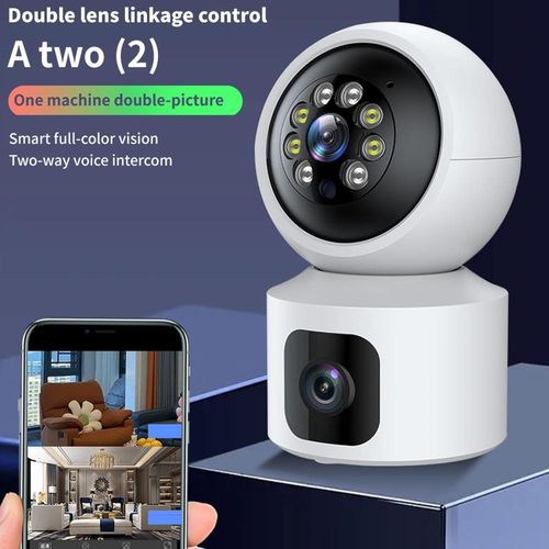 Calus 1080P HD Dual Lens Wireless Network 2.4GHz WiFi Indoor CMonitoring Camera Real Time Alarm 100 to 240V Home Security Cameras with Intelligent APP Remote Control, Ideal For Office Company Baby Pet  -White