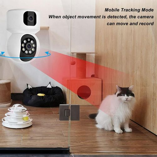 Calus 1080P HD Dual Lens Wireless Network 2.4GHz WiFi Indoor CMonitoring Camera Real Time Alarm 100 to 240V Home Security Cameras with Intelligent APP Remote Control, Ideal For Office Company Baby Pet  -White
