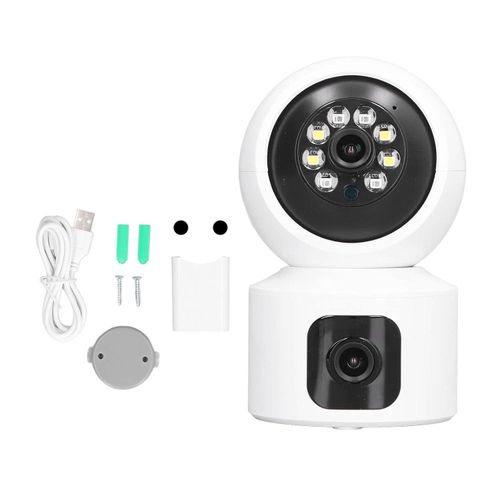 Calus 1080P HD Dual Lens Wireless Network 2.4GHz WiFi Indoor CMonitoring Camera Real Time Alarm 100 to 240V Home Security Cameras with Intelligent APP Remote Control, Ideal For Office Company Baby Pet  -White