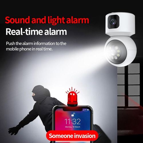 Calus 1080P HD Dual Lens Wireless Network 2.4GHz WiFi Indoor CMonitoring Camera Real Time Alarm 100 to 240V Home Security Cameras with Intelligent APP Remote Control, Ideal For Office Company Baby Pet  -White
