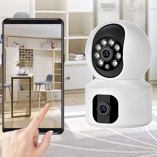 Calus 1080P HD Dual Lens Wireless Network 2.4GHz WiFi Indoor CMonitoring Camera Real Time Alarm 100 to 240V Home Security Cameras with Intelligent APP Remote Control, Ideal For Office Company Baby Pet  -White