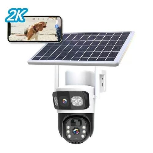 DOCKCASE 4.0MP 4G Sim Card Solar Camera PTZ 360&deg;View Solar Powered Outdoor Security Camera with Dual Lens Night Vision, AI Human Detection, Two Way Audio, IP66 Works with Apps