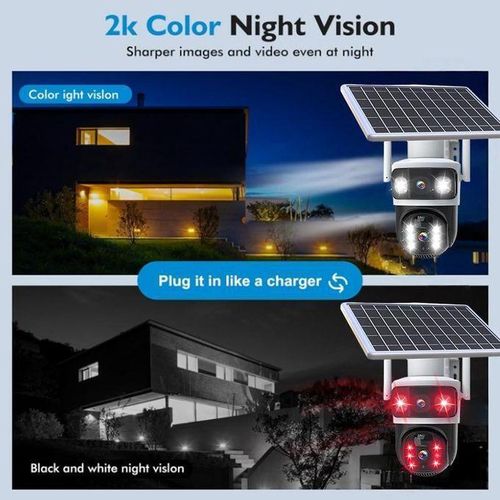 DOCKCASE 4.0MP 4G Sim Card Solar Camera PTZ 360°View Solar Powered Outdoor Security Camera with Dual Lens Night Vision, AI Human Detection, Two Way Audio, IP66 Works with Apps