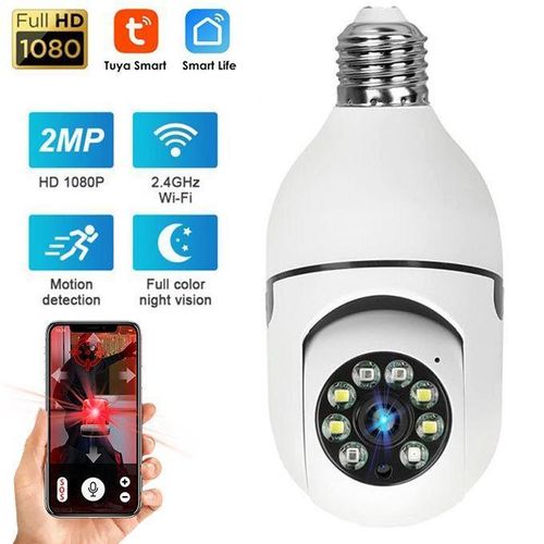 Universal 1080P Wireless 360 Rotate Auto Tracking Panoramic Bulb Camera Light Wifi PTZ I P Cam - White