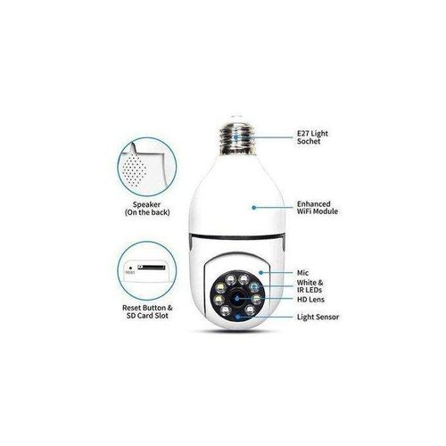 Universal 1080P Wireless 360 Rotate Auto Tracking Panoramic Bulb Camera Light Wifi PTZ I P Cam - White