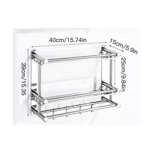Self Attaching Easy To Install Hanger Wall Mount Towel Rack Kitchen Bathroom With Adhesive  - Silver
