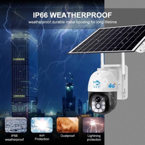 XLT 4G Sim Card Solar Camera PTZ 360° View Wireless Outdoor CCTV, Compatible With Apps
