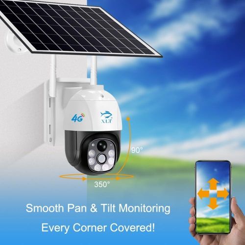 XLT 4G Sim Card Solar Camera PTZ 360° View Wireless Outdoor CCTV, Compatible With Apps