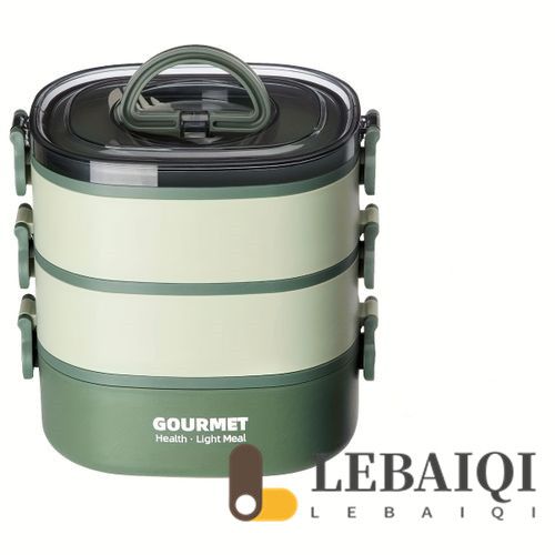 Leak-Proof Portable 3-Tier Stackable Food Lunch Box Bento Box - Green