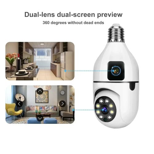 4K E27 360 Bulb WIFI Dual Lens Camera Bulb Color Night Vision
