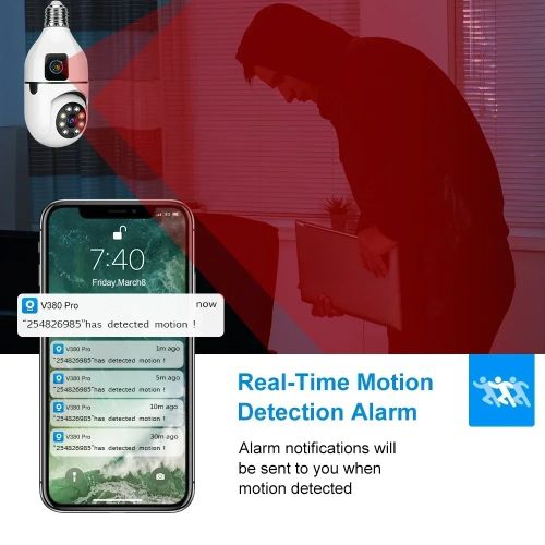 4K E27 360 Bulb WIFI Dual Lens Camera Bulb Color Night Vision