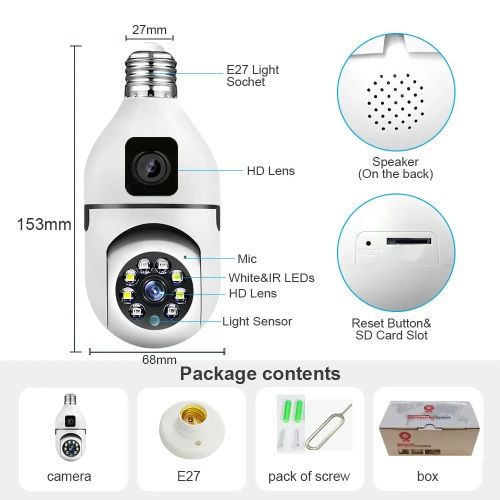4K E27 360 Bulb WIFI Dual Lens Camera Bulb Color Night Vision